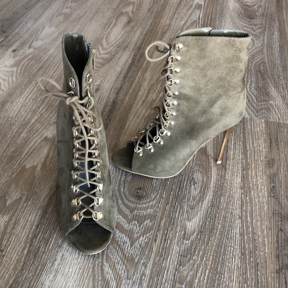 Olive Peep Toe Heels